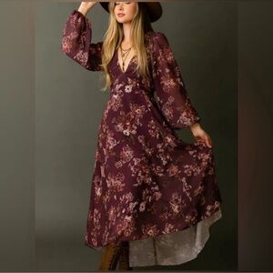 NWT Joyfie Crystal Dress In Plum Floral Size XS